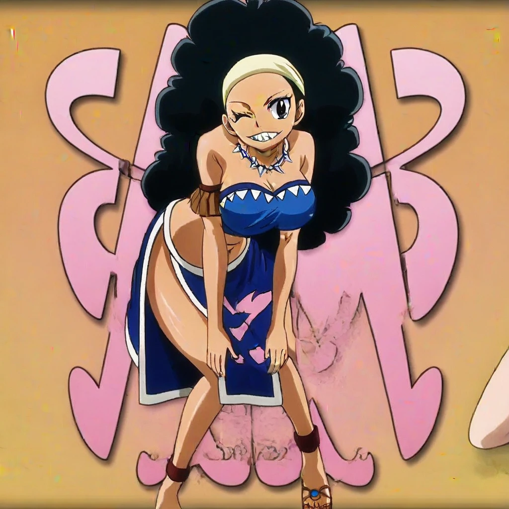 full body Create a female character with voluminous, bright red curly hair in the style of anime One Piece. She should be sexy, wearing black shorts and a black vest, with a choker necklace and flat-heeled boots. Her eyes are brown, and she is 16 years old.