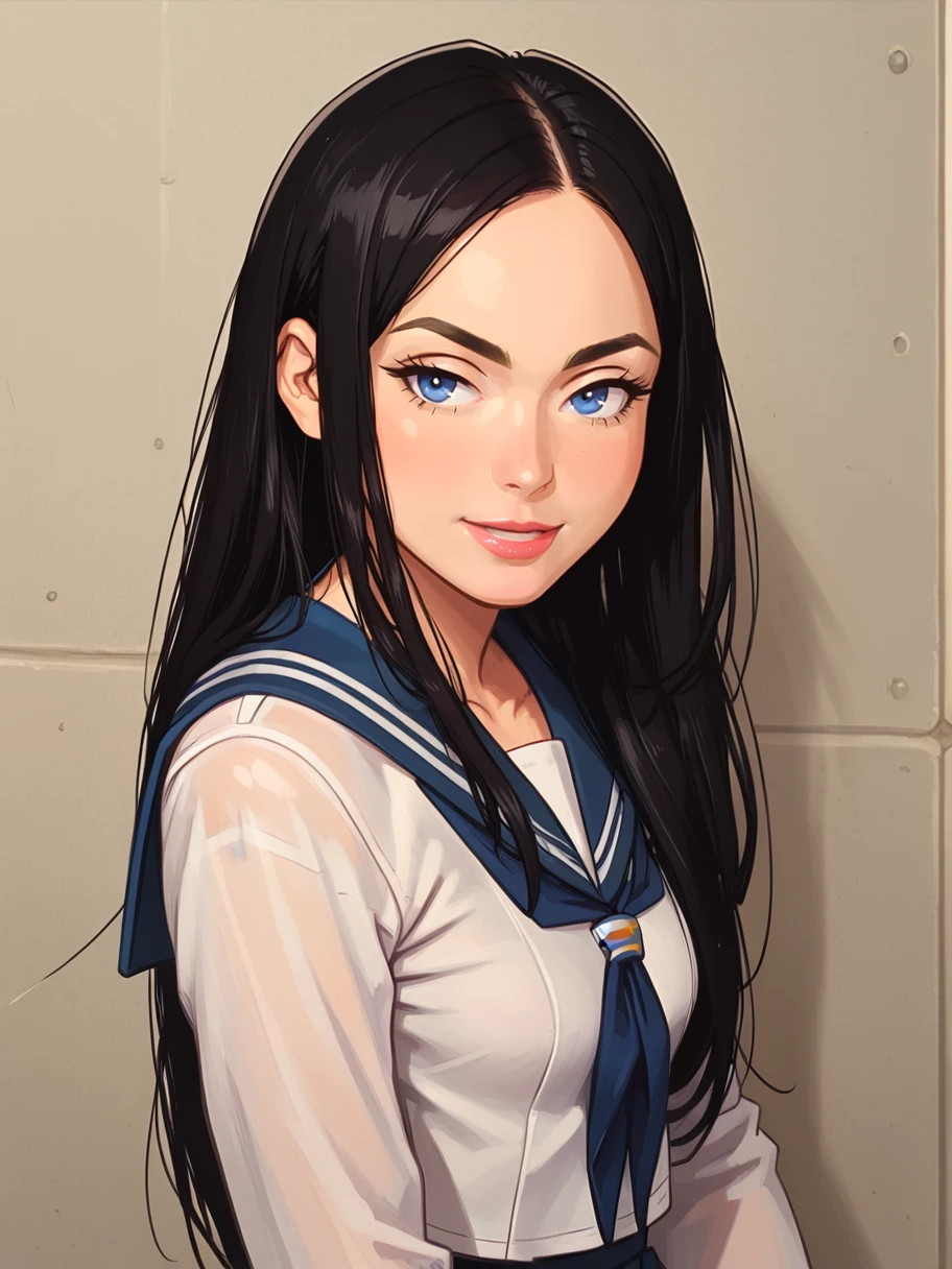 1girl, solo, looking at the viewer, demure, smirk
 <lora:Nikky_Dandelion:1> nikkydandelion, black hair, long hair, blue eyes, small breasts, sailor uniform,  longsleeve, 
<lora:raichiyo33XLP:.55> raichiyo33 <lora:bp4rtXLP:.55> <lora:Expressive_H:.65>âââ