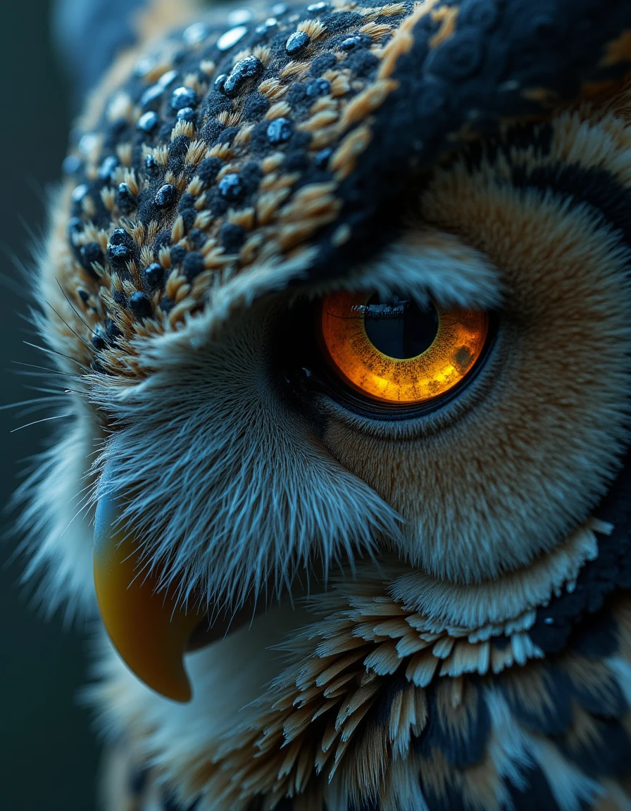 A highly detailed cinematic photography.
Photography art by Adam Martinakis, Goro Fujita and Filip Hodas, a close up image of the face of an owl, the reflection on the eyes shows a netherworld, Surrealism, digital manipulation, ethereal landscapes, Concept art, VR painting, imaginative worlds, whimsical characters, digital illustration, Sci-fi digital art, dystopian landscapes, surreal compositions, vibrant colors, dynamic dramatic atmosphere, dynamic cinematic color, flowing, best, unique.