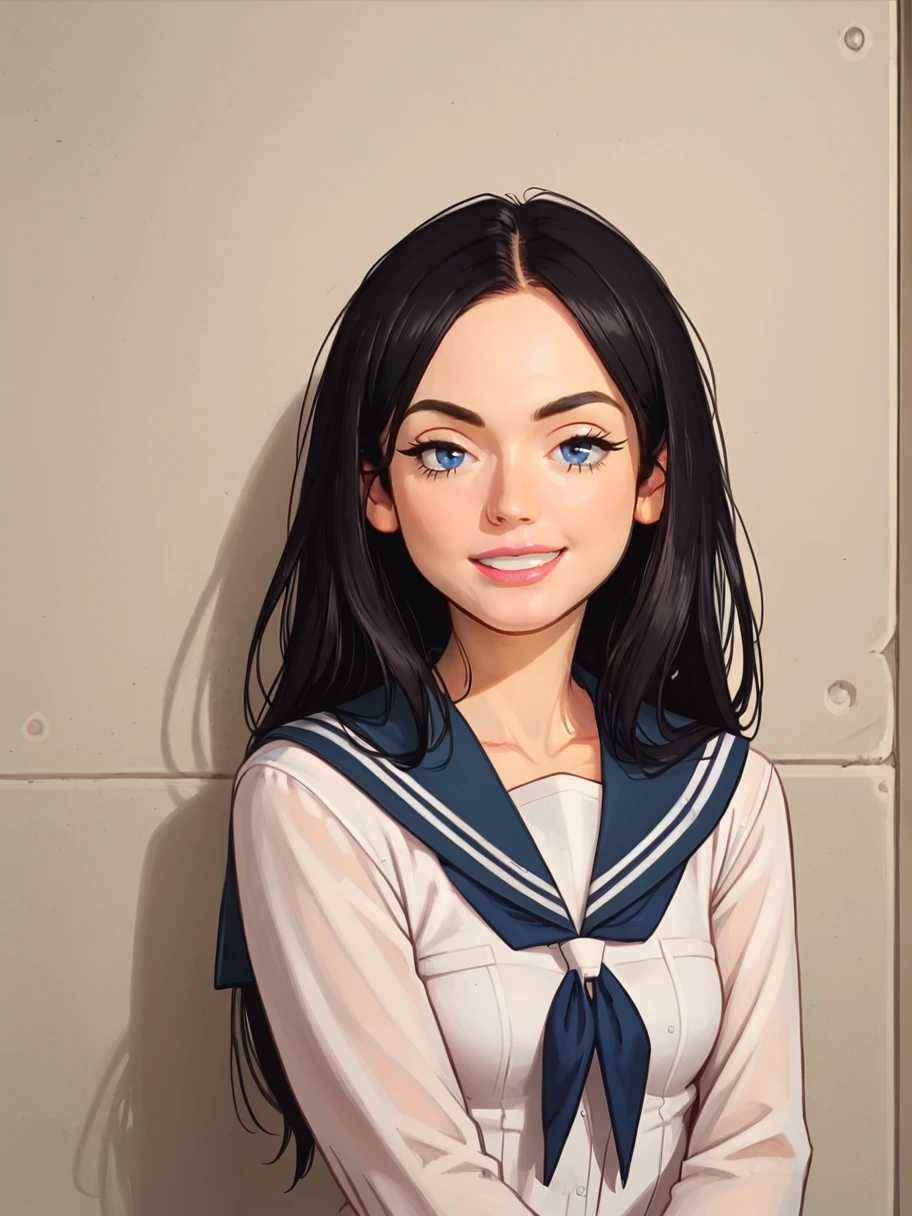 1girl, solo, looking at the viewer, demure, smirk
 <lora:Nikky_Dandelion:1> nikkydandelion, black hair, long hair, blue eyes, small breasts, sailor uniform,  longsleeve, 
<lora:raichiyo33XLP:.55> raichiyo33 <lora:bp4rtXLP:.55> <lora:Expressive_H:.65>âââ