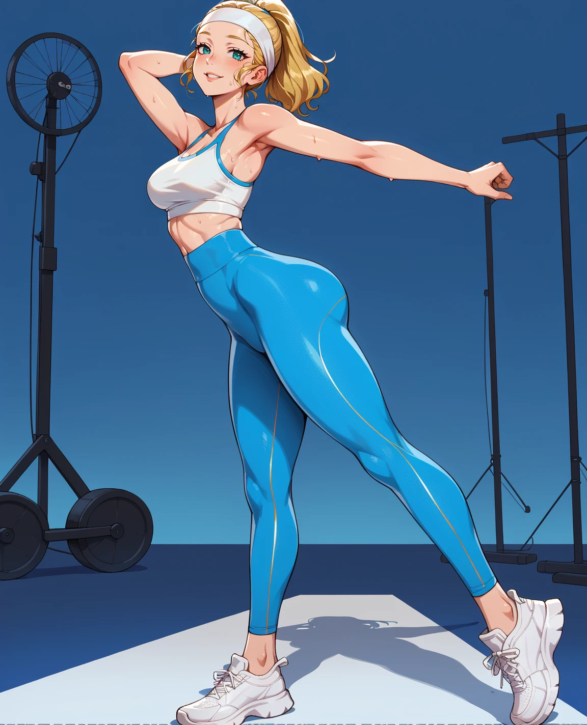 score_9, score_8_up, score_7_up, BREAK,smile,parted lips,
edgLeggn, 1girl, solo,standing, embroidery, white footwear, blonde,headband,sweat,dancing ,wearing edgLeggn_leggings,sportswear, tight yoga pants, ass, sneakers,
<lora:edgGoodAssWorkoutPNY:1>