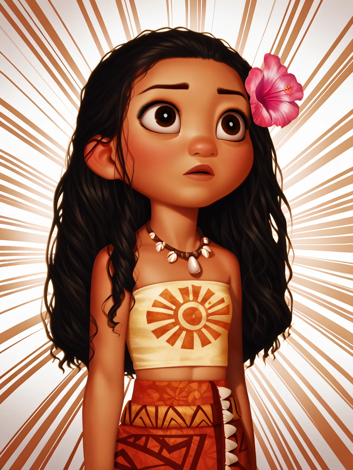 core_9, score_8_up, score_7_up, score_anime, rating_explicit, uncensored, BREAK 1girl, <lora:Moana_Teen_PDXLv0:0.7> moana2, hair flower, necklace, long hair, tube top, long skirt, tribal, midriff,  <lora:seyana-ponyxl-lora-nochekaiser:1> seyana, seyana (meme), gyari (imagesdawn) (style), sunburst background, sunburst, meme, emphasis lines, bright pupils, empty eyes, white pupils,