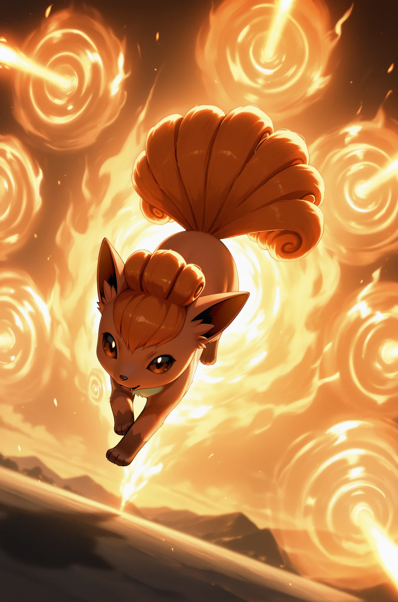 masterpiece, best quality, 2.5D, realistic
<lora:Gate of Babylon [IL]:0.9> gate of babylon,   dynamic angle, 
Vulpix, pokemon, pokemon_(creature), fire, solo, 
 looking at viewer,