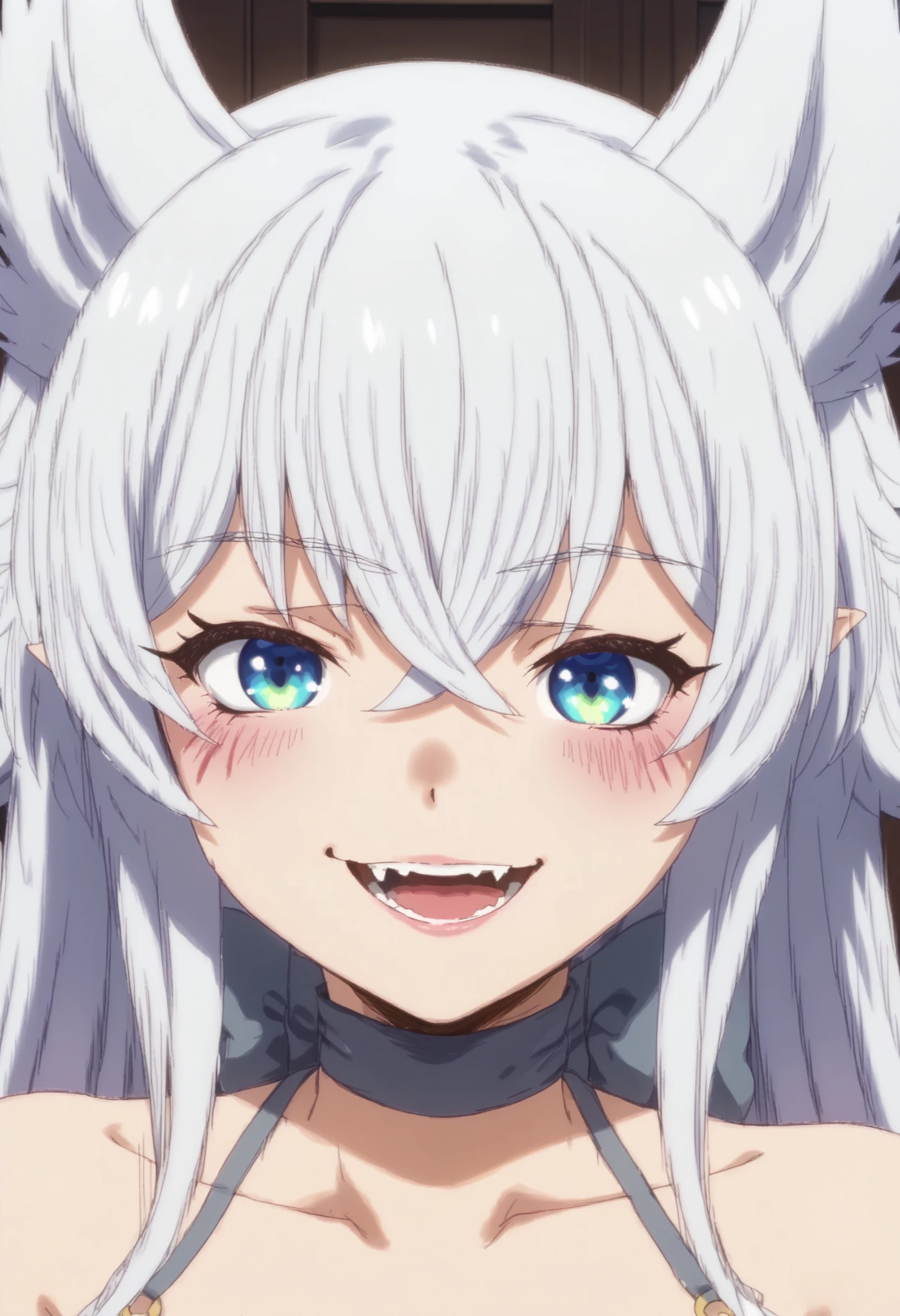 lv2fenrys, 1girl, <lora:Lv2Fenrys>, large breats,fangs, smile,