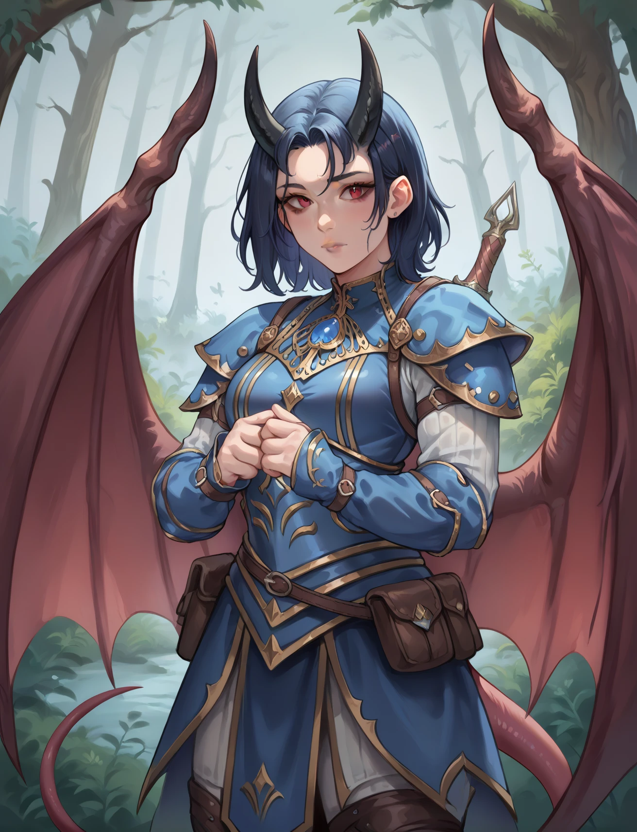 score_9,score_8_up,score_7_up,score_6_up,score_5_up,score_4_up,digital art
forest background,armor,(with a bow),holding a bow,medium hair,succubus tail,demon wings,looking at viewer,arueshalae,dark blue hair,solo,horns,1girl,<lora:Arueshalae:0.5>,<lora:Smooth Style 2 SDXL_LoRA_Pony Diffusion V6 XL:0.4>,<lora:sciamano240_pony_v2:0.6>,<lora:Drawing_bow:0.6>,