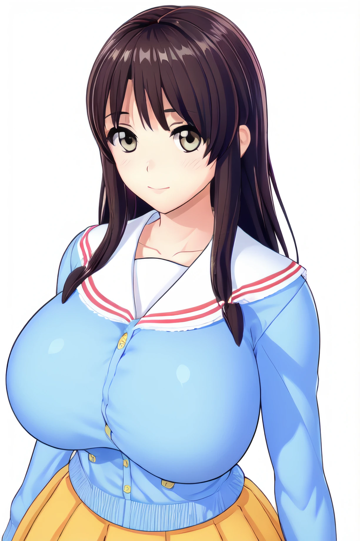 masterpiece, best quality, ultra-detailed, illustration,masterpiece, Best quality, high resolution, high resolution, CC, big grin,purple eyes, vest, striped shirt, striped sleeves, pants,blush,beautiful detailed eyes, looking at viewer in a seductive look, close up, (breast focus), (arms behind back:1.2), (from above:1.1),big sized breasts, (breasts out:1.3), attempt to seduce,wet clothes ,(nipples), embarrassed ,(wide thighs),(tight clothes)