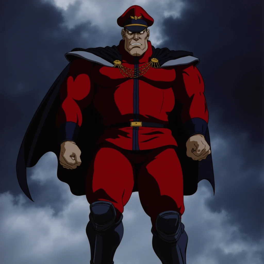 cinematic film still of  <lora:street fighter style v1:0.1>
 <lora:Mike Bison v1:0.8>
Mike Bison In 1990's cartoon style a man in a red and black outfit with a cape, perfect image, perfect body, perfect anatomy, sharp image, detailed image, cinematic cartoon style, high quality cartoon color style, street fighter style, Mike Bison style, M. Bison style, antagonist villain style, solo, open mouth, hat, standing, full body, boots, cape, armor, uniform, muscular, military uniform, transparent background, peaked cap, shoulder pads, shallow depth of field, vignette, highly detailed, high budget, bokeh, cinemascope, moody, epic, gorgeous, film grain, grainy