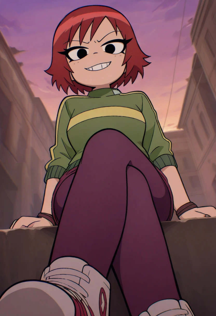 masterpiece, best quality, amazing quality, very aesthetic, absurdres, solo, 1girl, outdoors,
<lora:ScottPilgrim-IL:1> scottp, Kim, red hair, short hair, freckles, wrap sweater, joggers, slip-on sneakers, pantyhose,
solo, sitting, from below, crossed legs ,  looking at viewer,, naughty face,  female pervert, in heat, aroused smile,  pervy gin , lowered eyelids, v-shaped eyebrows, torogao, frenzy,, from behind, (islands archipelago) , deep underground, very dark, cavern