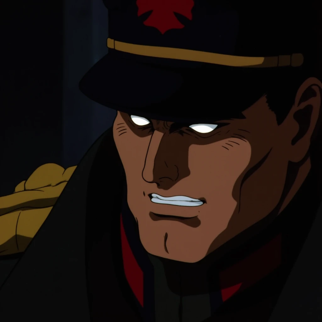 cinematic film still of  <lora:street fighter style v1:0.8>
Mike Bison In 1990's cartoon style a man in a uniform is staring at something, perfect image, perfect body, perfect anatomy, sharp image, detailed image, cinematic cartoon style, high quality cartoon color style, street fighter style, Mike Bison style, M. Bison style, solo, smile, hat, closed mouth, uniform, military, colored skin, military uniform, portrait, peaked cap, white eyes, parody, military hat, red headwear, no pupils, blank eyes, retro artstyle, dark, 1990s (style), night, shallow depth of field, vignette, highly detailed, high budget, bokeh, cinemascope, moody, epic, gorgeous, film grain, grainy