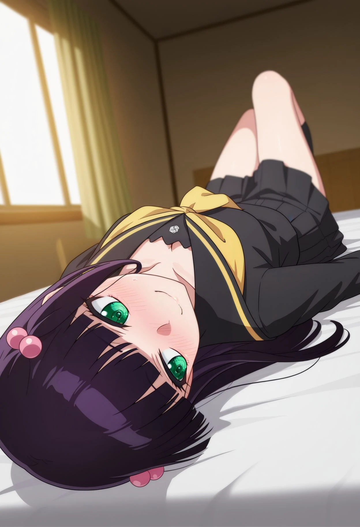 best quality, ultra-detailed masterpiece, anime art style, nsfw, dia kurosawa, one-piece swimsuit, pantyhose, nipple, pussy, love juice, orgasm, bed room