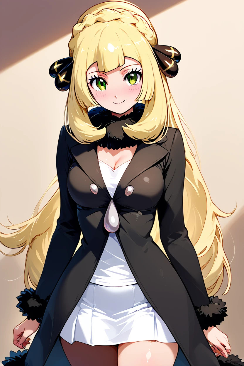 score_9, score_8_up, score_8, medium breasts, (curvy), cute, eyelashes,       ,,, ,  zzCLillieCitron, green eyes, blonde hair, hair ornament, hair ribbon, long hair, long sleeves, fur trim, braid, coat, white skirt, white shirt, black coat, lillie (pokemon),  <lora:CynthiaLilliePDXL:1>,  , BREAK, smile, closed mouth, looking at viewer, cowboy shot, ,,, embedding:zPDXL, Expressiveh, ,,, <lora:Konpeto_PDXL_v3:1.0>, <lora:SDXLFaeTastic2400:0.5>, <lora:Expressive_H-000001:0.4>,