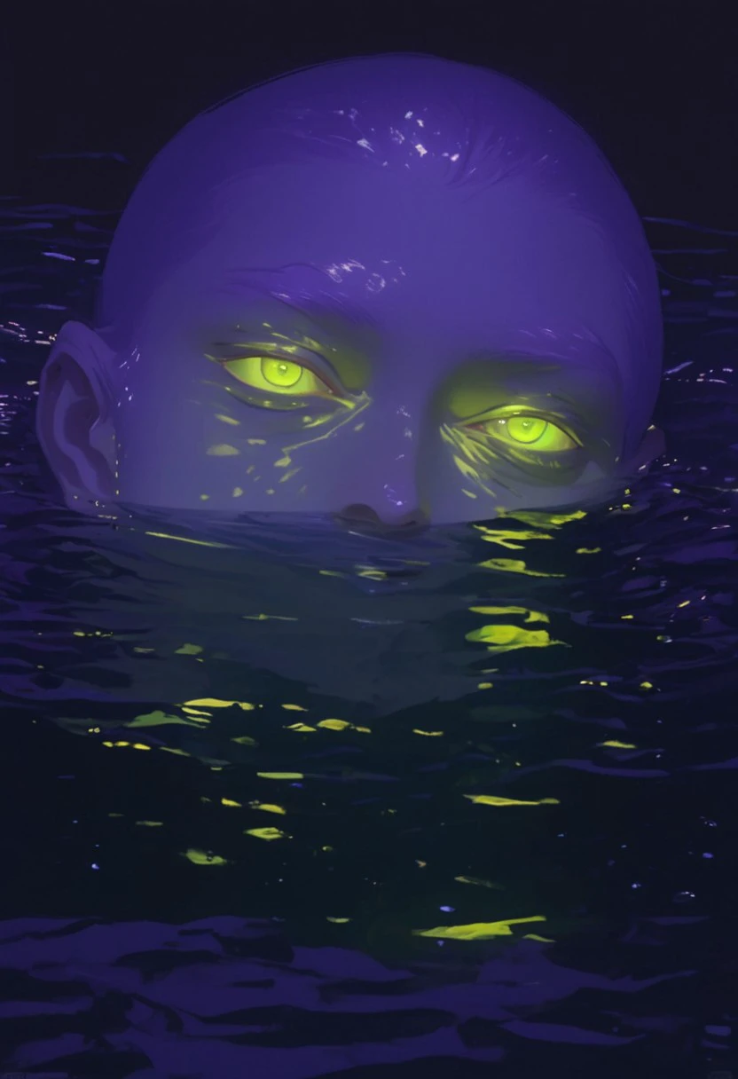 AR71B,green eyes,yellow short messy hair, (1boy,drowning, topless,look at viewer), (shoulders submerge), (surround by many gorilla), body underwater, fluorescent, yellow sclera,best quality, master piece, highres, best aesthetic, romantic, (naked:1.3), nipples, reflection, (darkness:1.9), (violet hair:1.5), (gorgeous), ultraviolet,aaAR7gl, skinny, dynamic, (open mouth:1.3), (breathe heavy:1.3), head tilt,