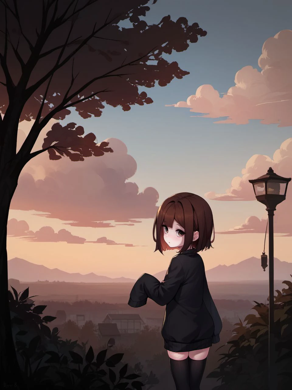 score_9, score_8_up, score_7_up, score_6_up, 
r9k, solo, thighhighs, black thighhighs, tree, sleeves past wrists, lamppost, sky, looking at viewer, short hair, outdoors, looking back, long sleeves, brown hair, cloud, otoko no ko, trap, 1boy,
<lora:R9K_-_Robin_Character_Lora-000002:0.9>,