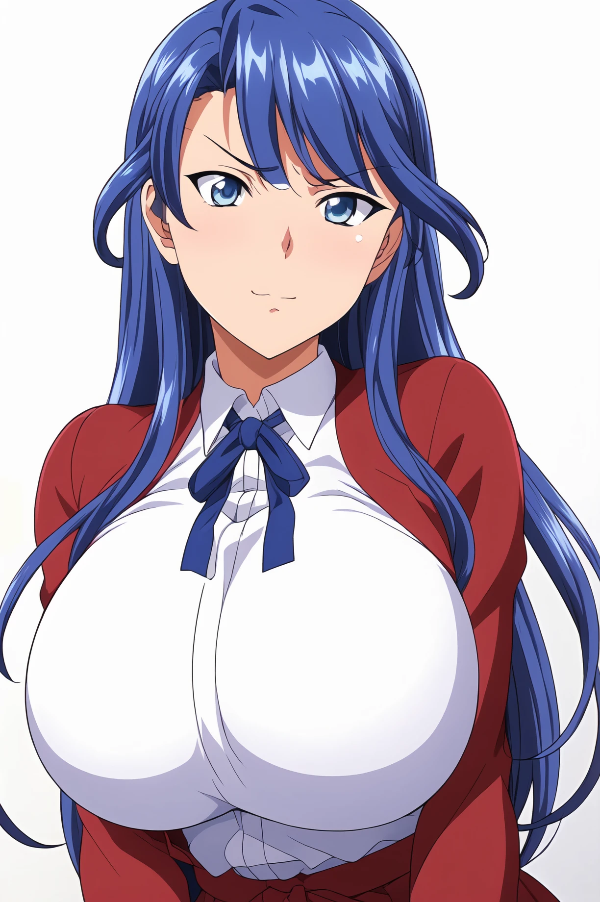 Simple Background,(White_Background:1.1),
dynamic pose,standing at attention,
School uniform,(Red_jacket:1.2), long sleeves, white shirt, Blue ribbon,
<lora:Mizuki_Miyama_DreamingMaiden-KK77-V1:0.7>, Mizuki_Miyama_DreamingMaiden,
blue eyes, blue hair,bangs,Long hair,
<lora:more_details:0.1>,<lora:NovelAI_YesMix5_KKStyle-KK77-Yes5-V1:0.3>,<lora:Oda_Non_Style2-KK77-Yes5-V1:0.3>,
1 girl, 20yo,Young female,Beautiful long legs,Beautiful body,
Beautiful Nose,Beautiful character design, perfect eyes, perfect face,expressive eyes,perfect balance,
looking at viewer,(Focus on her face),closed mouth, (innocent_big_eyes:1.0),angry,
official art,extremely detailed CG unity 8k wallpaper, perfect lighting,Colorful, Bright_Front_face_Lighting,White skin,
(masterpiece:1.0),(best_quality:1.0), ultra high res,4K,ultra-detailed,
photography, 8K, HDR, highres, absurdres:1.2, Kodak portra 400, film grain, blurry background, bokeh:1.2, lens flare, (vibrant_color:1.2),professional photograph,
(Beautiful,large_Breasts:1.4), (beautiful_face:1.5),(narrow_waist),