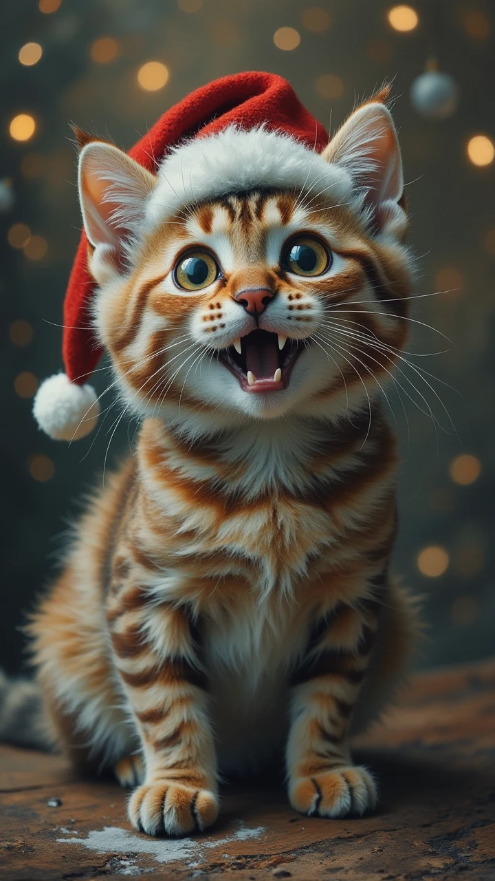 Jedhydipa, a surprised cat with a santa hat, <lora:realdigitalpainting:0.8>,