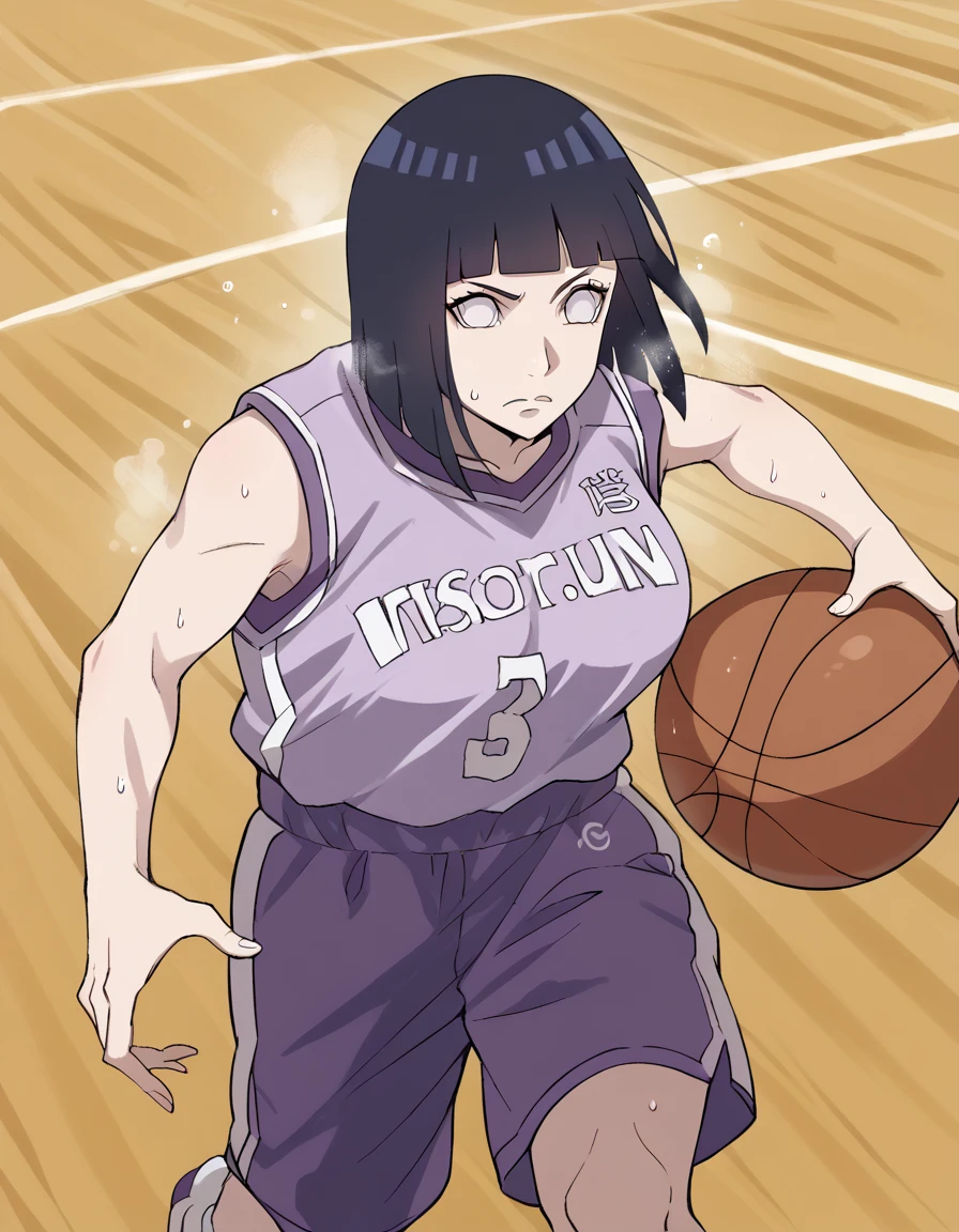 score_9, score_8_up, score_7_up, source_anime, <lora:hinata-hyuuga-boruto-anime-ponyxl-lora-nochekaiser:1>, hinata uzumaki, hyuuga hinata, short hair, bangs, black hair, blunt bangs, white eyes, mature female, large breasts,, <lora:basketball-dribbling-ponyxl-lora-nochekaiser:1> basketball dribbling, dribbling (basketball), basketball, basketball (object), basketball court, playing sports, ball, sweat, steam, running,, <lora:basketball-uniform-ponyxl-lora-nochekaiser:1> basketball uniform, basketball jersery, sportswear, jersey, shorts, sleeveless,, cowboy shot,