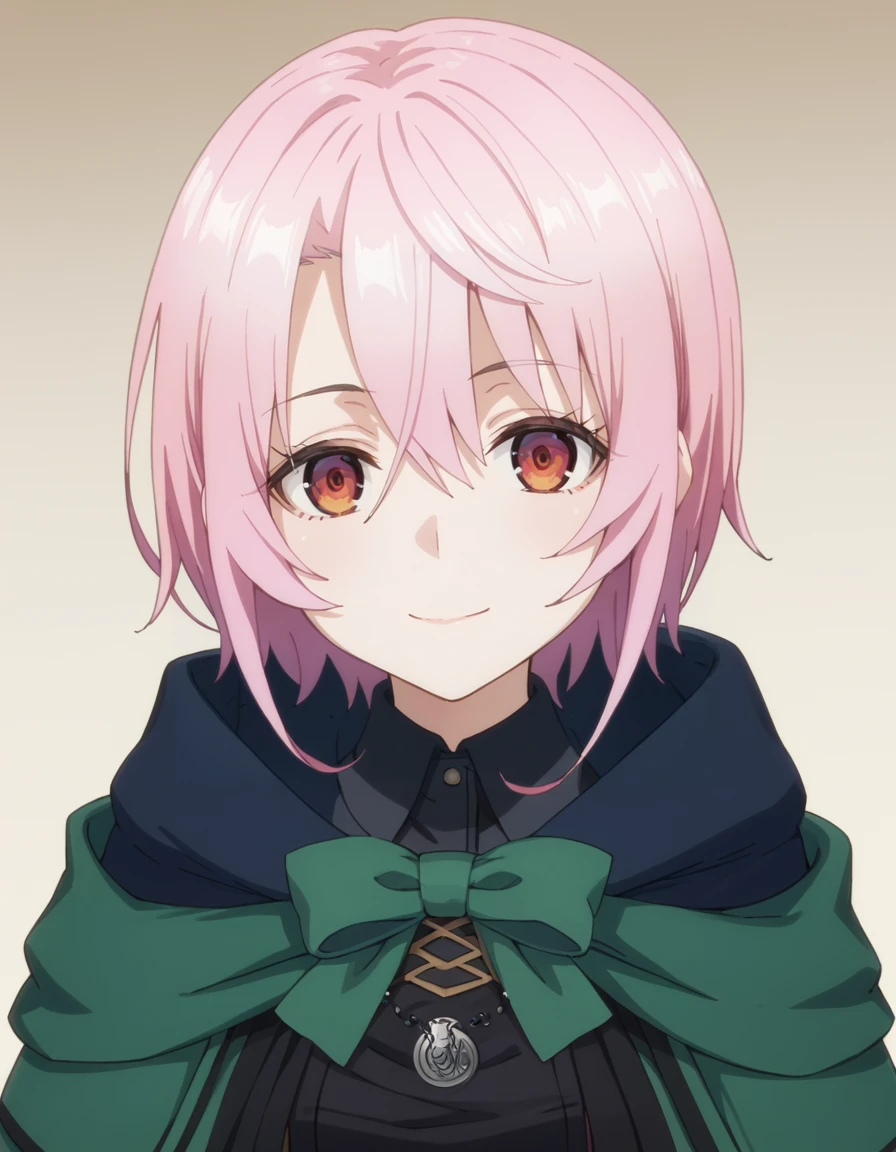 score_9, score_8_up, score_7_up, source_anime, BREAK
1girl, solo, looking at viewer, gradient background, light smile, upper body, teen,
sitri smart, short hair, pink hair, asymmetrical bangs, hair between eyes, red eyes
green robe, black dress, bowtie, necklace,
 <lora:sitri_smart_anime-soralz:1>