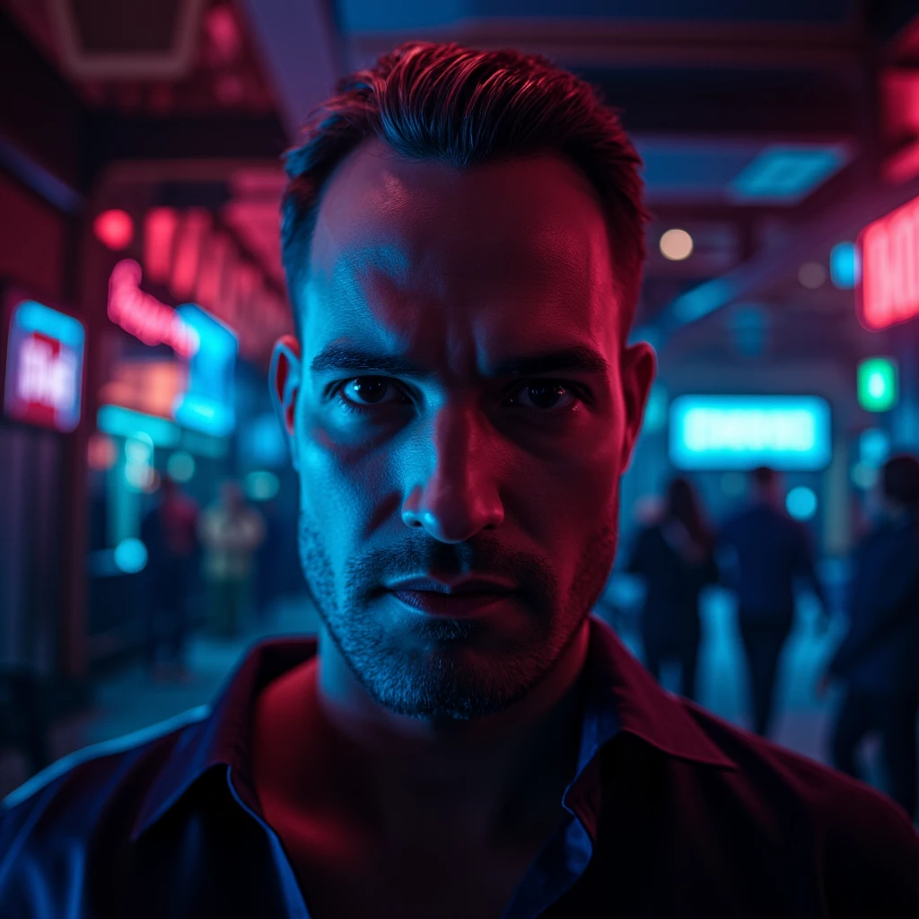 cinematic film still of <lora:cyberpunk style v3:0.8>
In cyberpunk style, sharp detailed cinematic image, science fiction style, sci fi movie themed, film contrast:1, perfection style, In Cyberpunk city a man standing in front of a bar with a lot of lights, solo, looking at viewer, 1boy, upper body, male focus, blurry, instrument, guitar, science fiction, futuristic setting, detailed background, dramatic light, dramatic shadow light, contrast, cinematic color, cinematic look, filmic, realistic, realism, perfection, perfect, different, cinematic, film, cinematography, artstation, Cyberpunk city style, Cyberpunk style, short hair, shirt, facial hair, rain
, shallow depth of field, vignette, highly detailed, high budget, bokeh, cinemascope, moody, epic, gorgeous, film grain, grainy