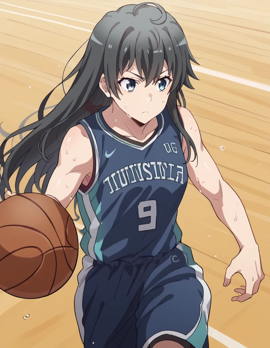 score_9, score_8_up, score_7_up, source_anime, <lora:yukino-yukinoshita-s2s3-ponyxl-lora-nochekaiser:1>, yukino yukinoshita, black hair, blue eyes, long hair,, <lora:basketball-dribbling-ponyxl-lora-nochekaiser:1> basketball dribbling, dribbling (basketball), basketball, basketball (object), basketball court, playing sports, ball, sweat, steam, running,, <lora:basketball-uniform-ponyxl-lora-nochekaiser:1> basketball uniform, basketball jersery, sportswear, jersey, shorts, sleeveless,, cowboy shot,