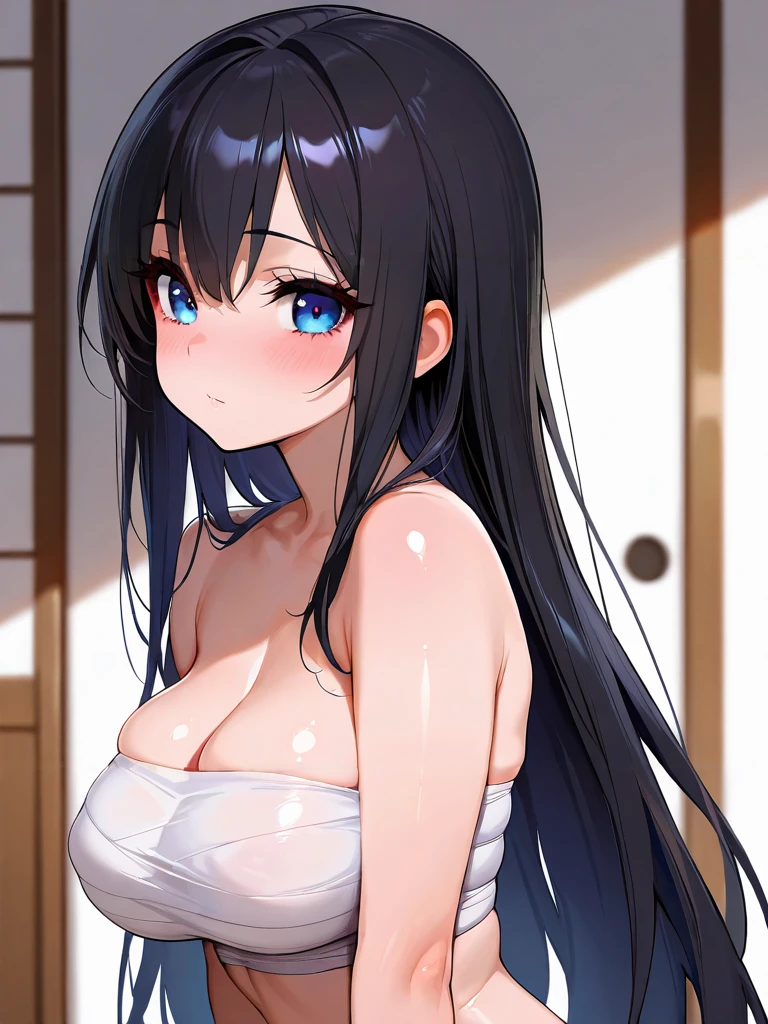 1girl, yukinoshita yukino, yahari ore no seishun lovecome wa machigatteiru, black hair, blue eyes, nipples, toilet, thigh, perfect face, perfect anatomy, extremely delicate body, smooth skin, feminine expression, (cristal clear eyes, beautiful face), (anime style:1.5), (artist m-da s-tarou:0.2), (best quality)