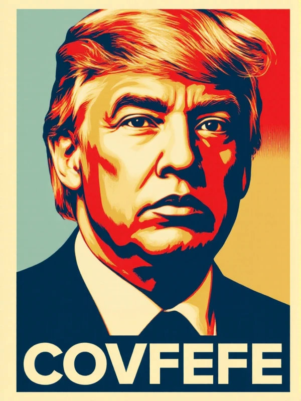 <lora:Shepard_Fairey_Style:0.9> shepard fairey style, a donald trump portrait with the text "COVFEFE"