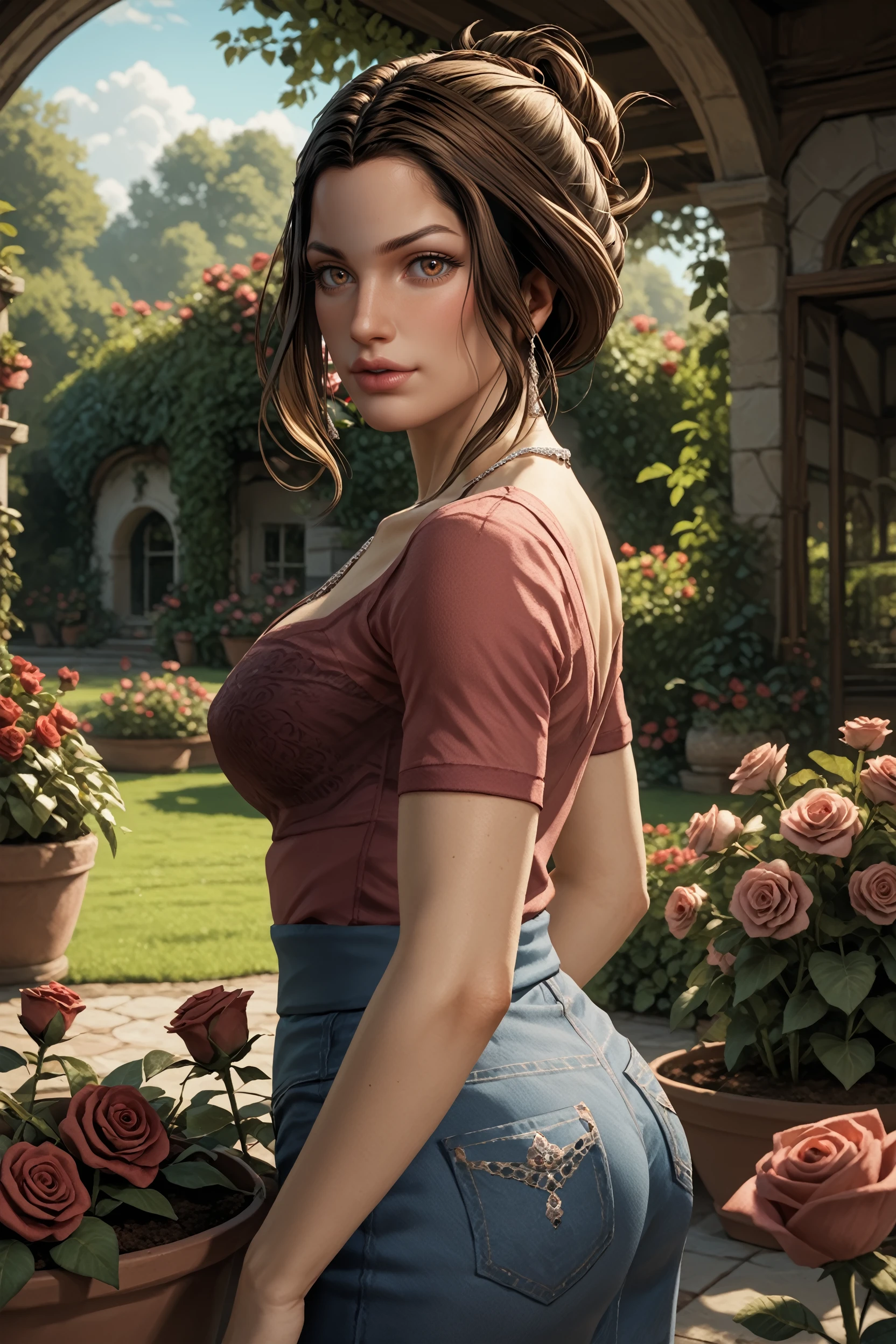 score_9, score_8_up, score_7_up,
<lora:SH4Cynthia:0.8>
SH4Cynthia, 1girl, brown hair, brown eyes, hair updo, looking at viewer, rose garden, gardening, floral background