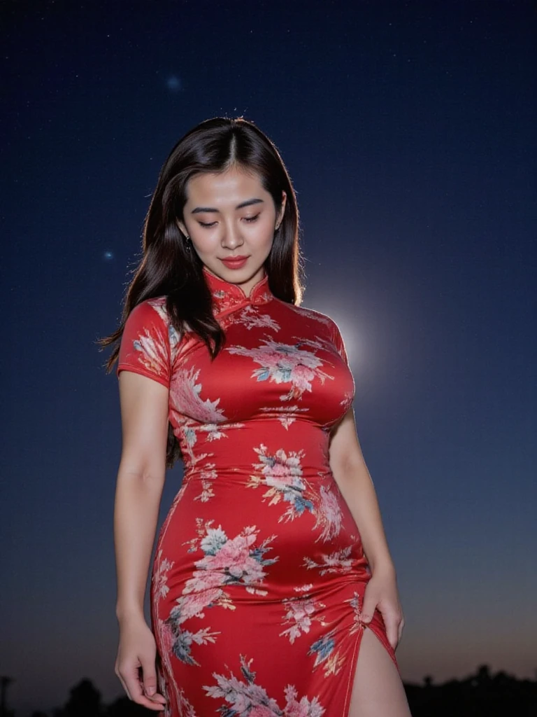 (text "buzz me please" in sky:1.6),20yo  beautiful chinese cute girl with blushing and female orgasm,the sidelight outlines her sexy body curves,(the ultimate thin waist:1.3),
<lora:cheongsam_f1_rank4_bf16:1>,she wearing red cheongsam with floral print,china dress,qipao,
-,
<lora:BustyWomen-v3:0.8>,
<lora:wangzuxian_flux:1>,
-,
Beautiful night,stars on sky,(night theme:1.3),(Official_wallpaper:1.3),(Nebula in sky:1.3),