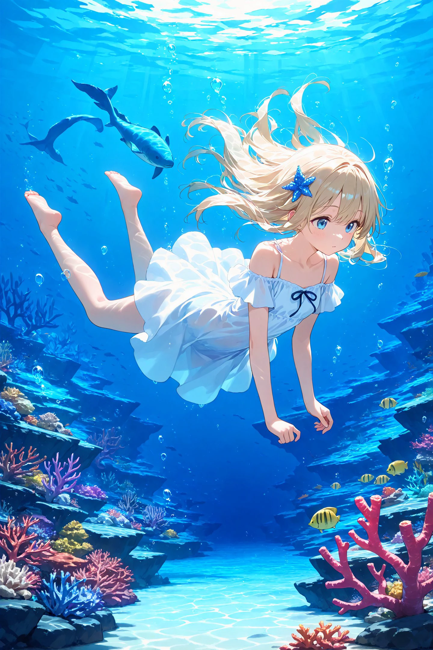 masterpiece,best quality,
1girl,underwater,coral,clothes,from side