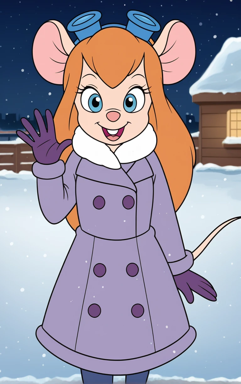 score_9, score_8_up, score_7_up, looking at viewer,  BREAK
Winter_GadgetHackwrench_ownwaifu, 
1girl, animal ears, blue eyes, eyelashes, mouse ears, mouse girl, orange hair, snout, furry female, long hair,  animal nose, body fur, buck teeth, mouse tail, sidelocks, bangs, headgear, two-tone fur
gloves, mittens, fur trim, coat, winter clothes, goggles on head, long sleeves, purple coat, buttons, purple gloves, white fur, winter coat,
(standing, ojou-sama pose), gothic cathedral in background, night sky, moonlight, bokeh, outdoors, <lora:PONYXL_GadgetHackwrench_ownwaifu:0.7>, depth of field, solo, Interesting Image, Captivating Image,