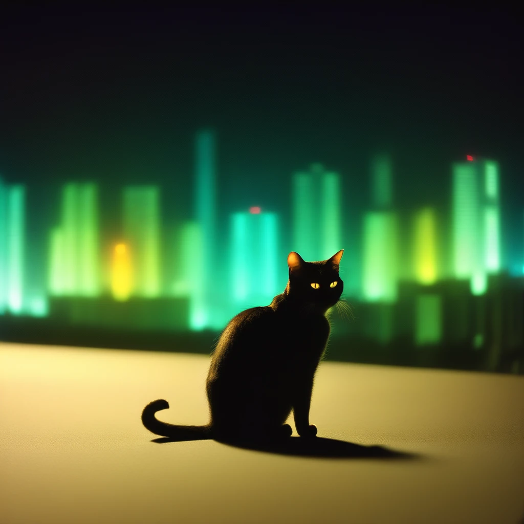 cat, cityscape, night