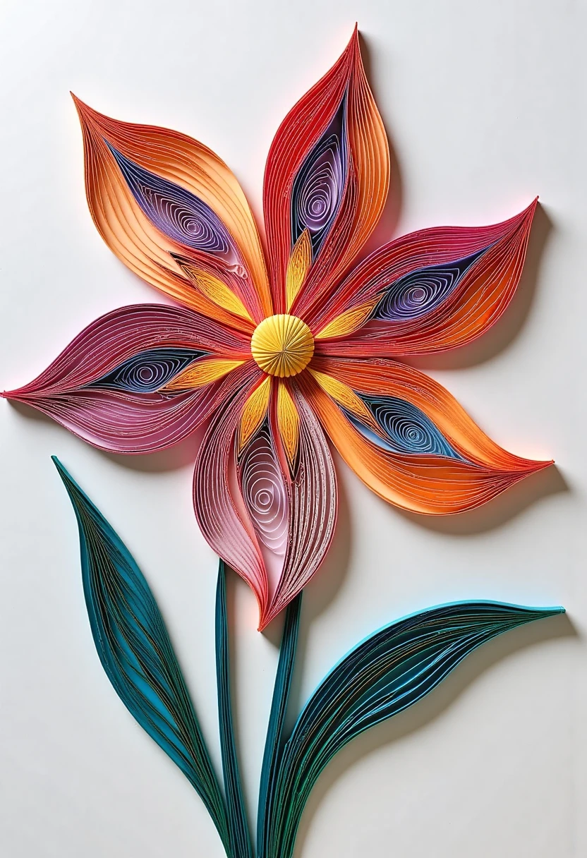 paper quilling, layered paper, nohumans, flower  pattern, delicate petals, vibrant colors, intricate designs
