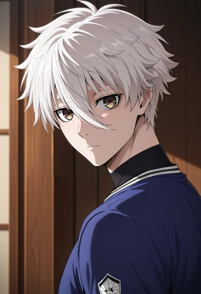 masterpiece, best quality, , (3d:0.4), , , 1boy, solo, male focus, <lora:seishirou_nagi_ilxl:0.9>, seishirou_nagi, white hair, brown eyes, short hair, bangs, hair between eyes, ,