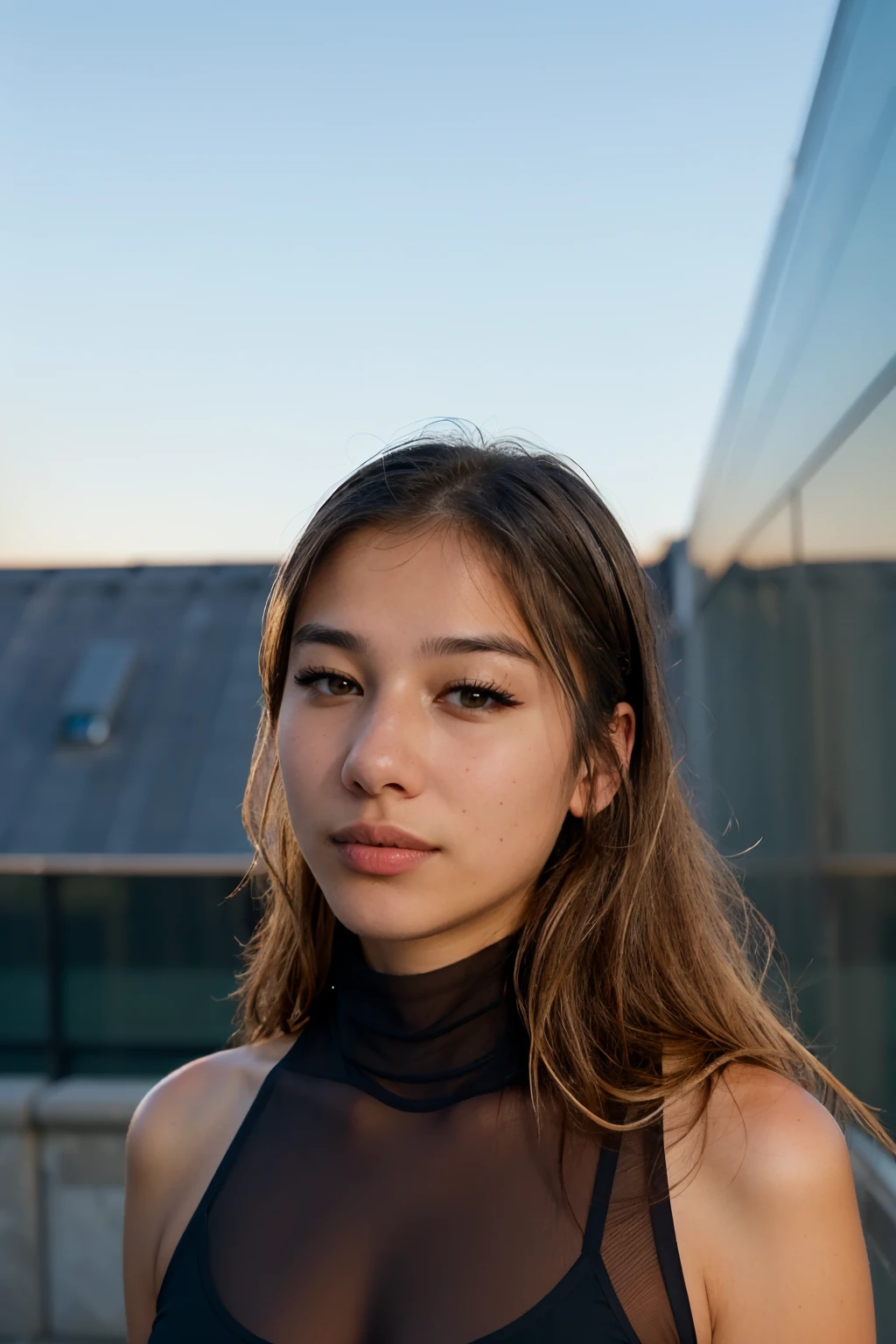 BREAK a photograph of (1girl, 19 years old, slight smile, <lora:ZH_P0Wyang_v1SD15:0.9>, zh_p0wyang, solo, realistic, long hair, lips, looking at viewer), wearing (sheer sleeveless turtleneck dress)