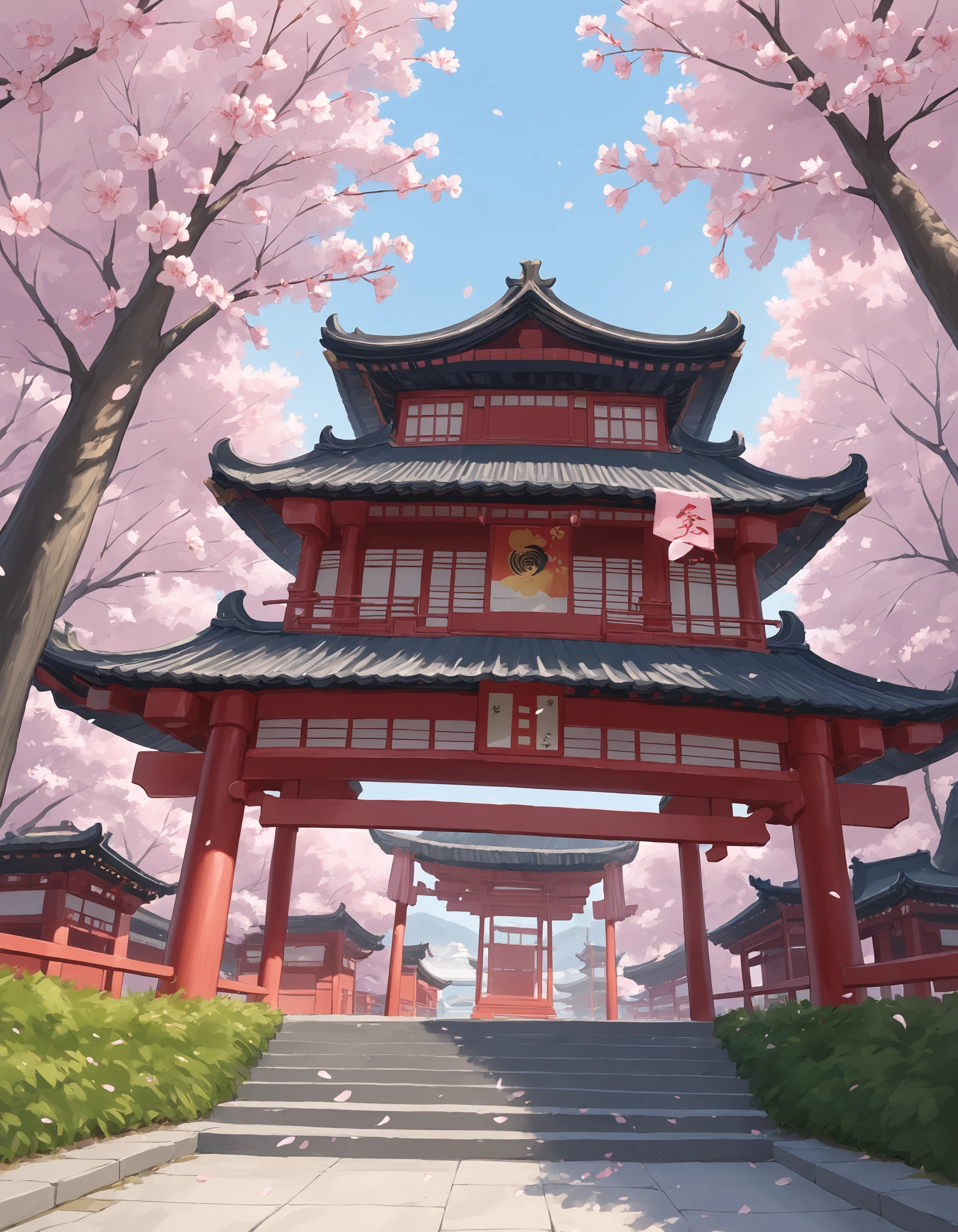 cherry blossoms, scenary, highly detailed, architecture,