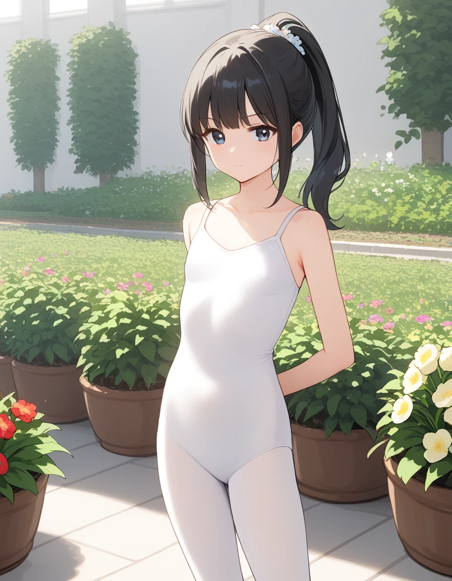 1girl,black ponytail hair,flower garden,standing,cowboy shot,(V-shaped eyebrows:0.5),close mouth,
<lora:lowleo_finetune_lr1_pony_20epochs_10repeats_batch1_locon_prodigy_v13:1:lbw=WEARSDXL_Lycoris>lowleo,
(lightblue soft pointe shoes:0.7),
white outfit