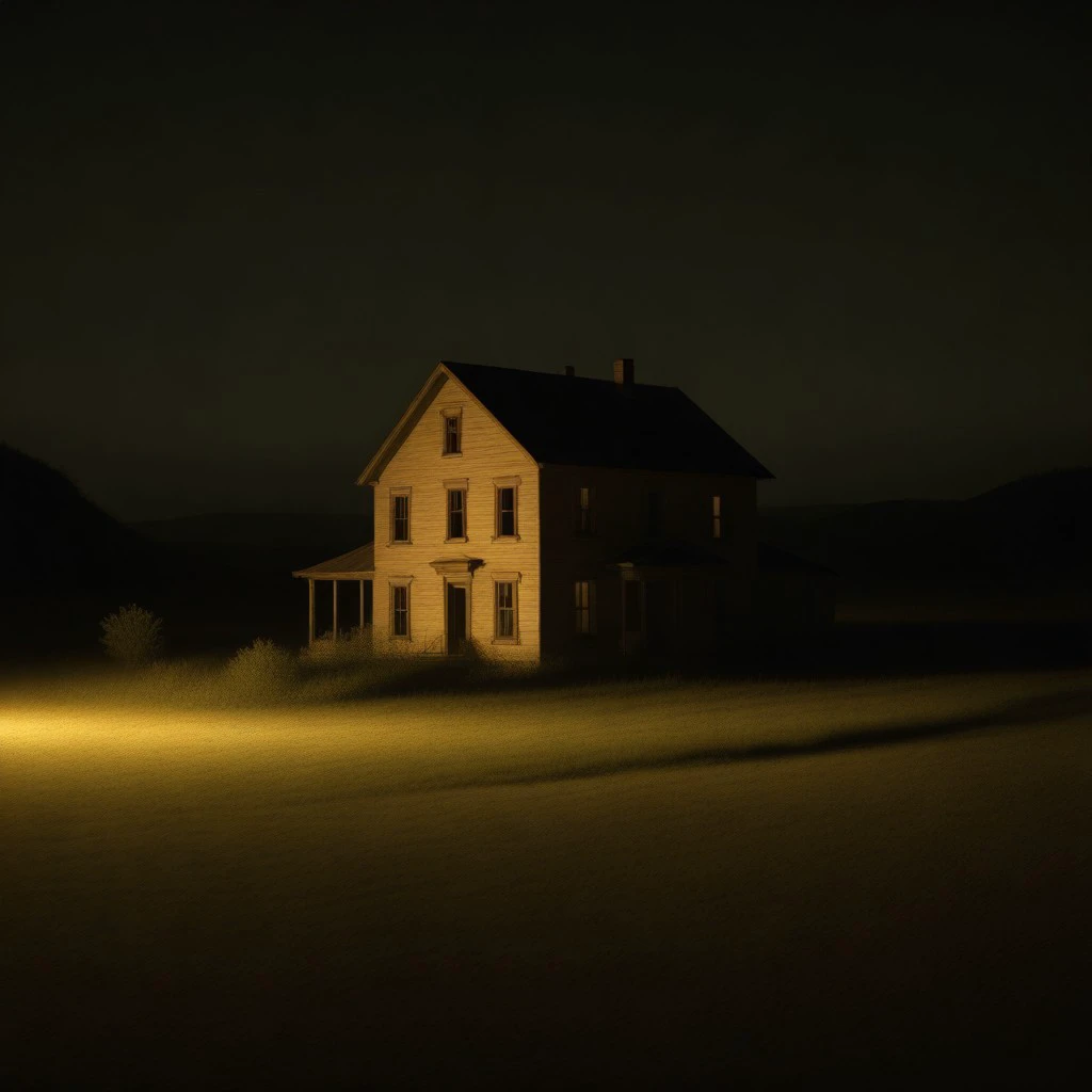 abandoned rural house, night, creepy