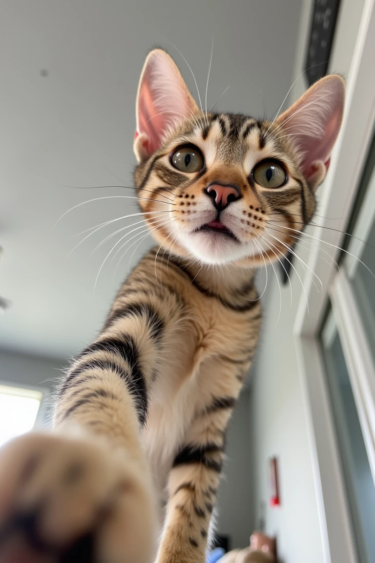 POV stepped on, photograph of a cute cat from below