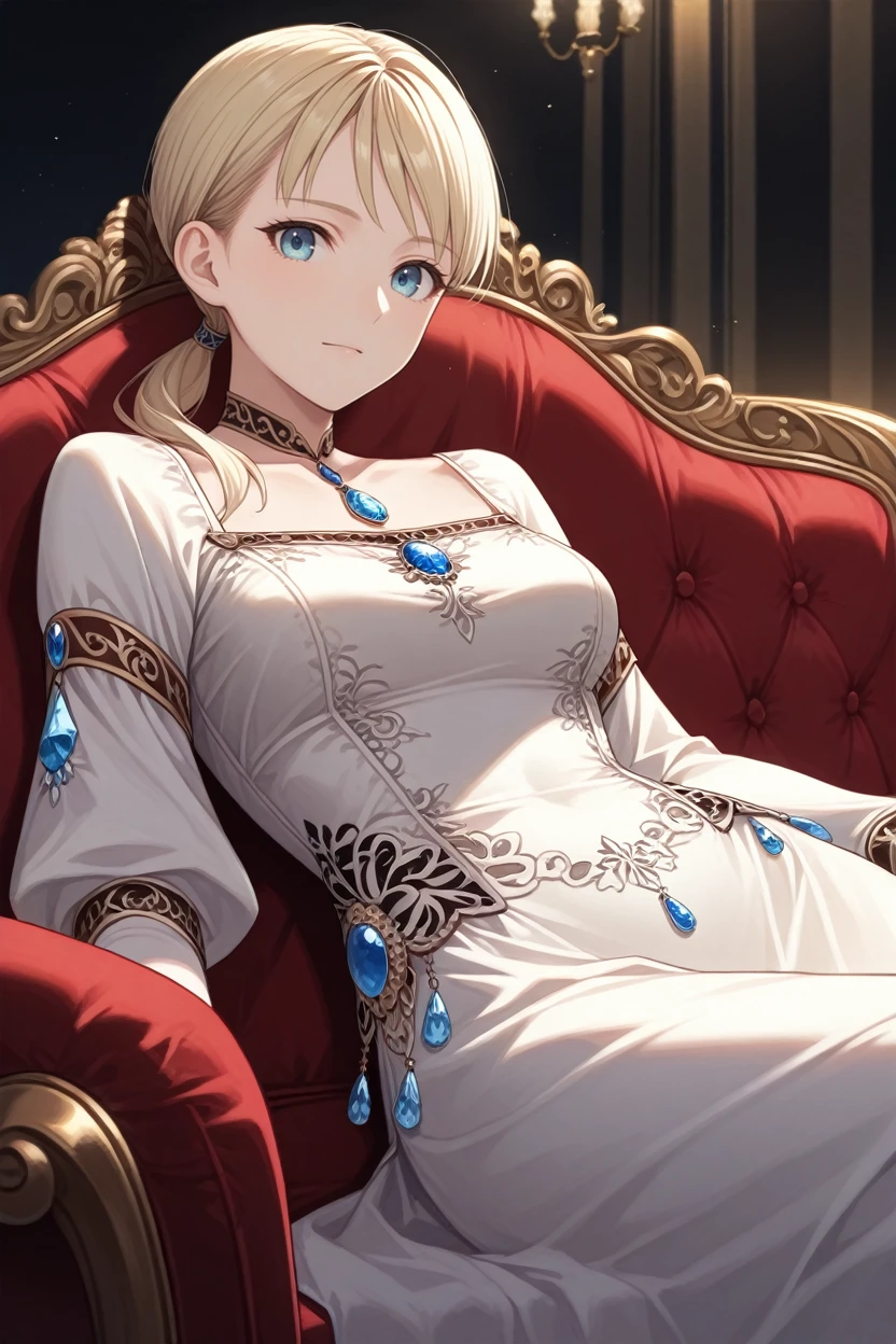 masterpiece, best quality, absurdres,
<lora:HGFiona:1.0>
HGFiona, 1girl, blonde hair, ponytail, blue eyes, looking at viewer, reclining on a vintage chaise lounge, one arm draped over the back, elegant ballroom with crystal chandeliers, soft ambient lighting, luxurious and sophisticated setting