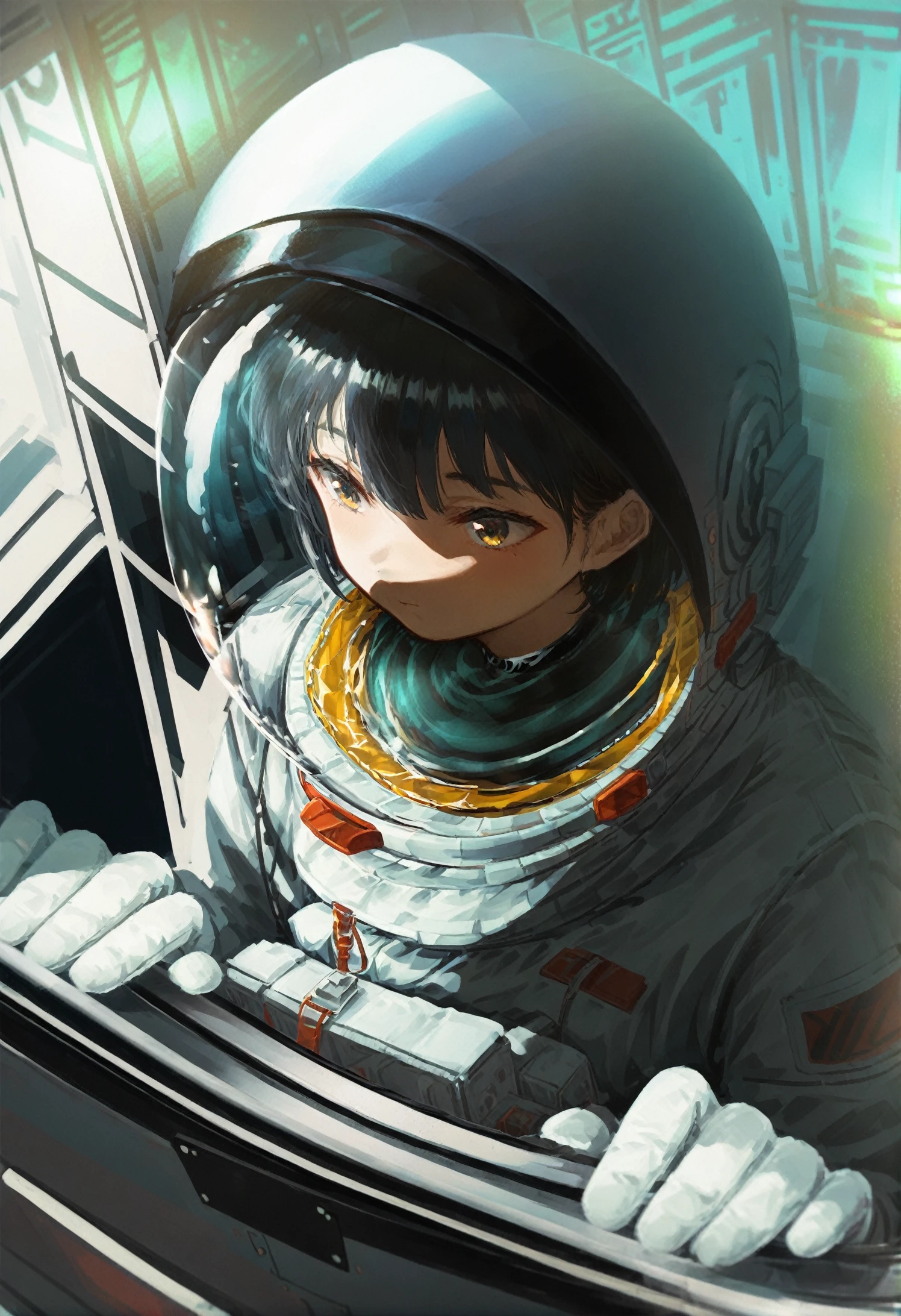 spacesuit, astronaut, space helmet, solo, helmet, space, reflection, black hair, 1girl, short hair, upper body, closed mouth
,, masterpiece,best quality,very aesthetic,absurdres
<lora:xilmoforill-000128:0.95>