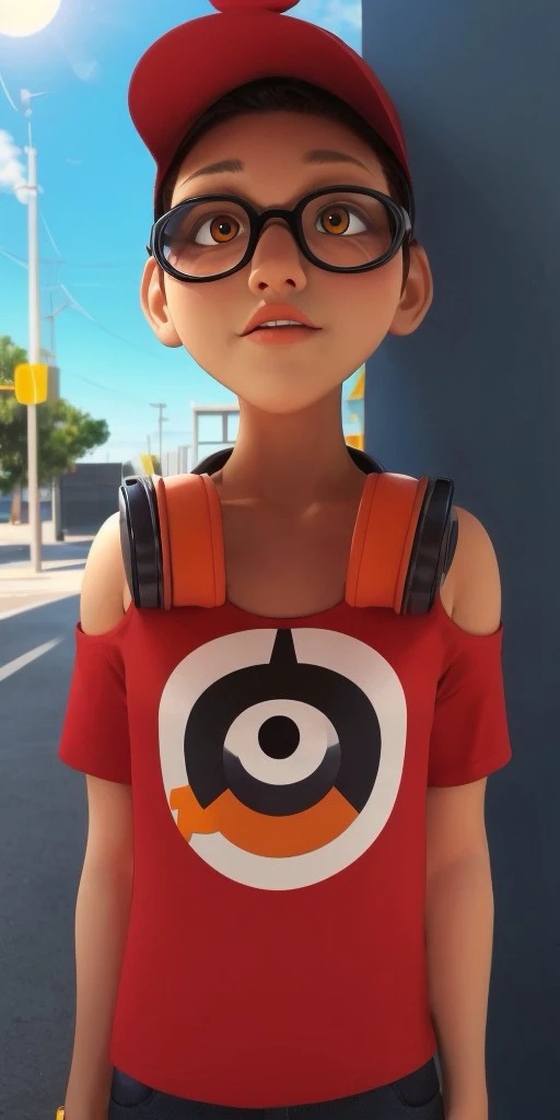 Hyperrealistic, photorealistic, super detailed, (1boy), vivid azure t-shirt, short dark brown hair, light tan skin, moderate orange eyes, black-rimmed glasses, red cap, body like in real life, large pores, tall, slender, unreal engine, octane render, droped shadow, bokeh, cinematic lighting, <lora:add_detail:0.5>, <lora:Volumetric_lighting:0.6>, Nino Lahiffe, , <lora:bb953b9d-cf4a-4f85-ad8c-ee8bc74bbc43:0.7>