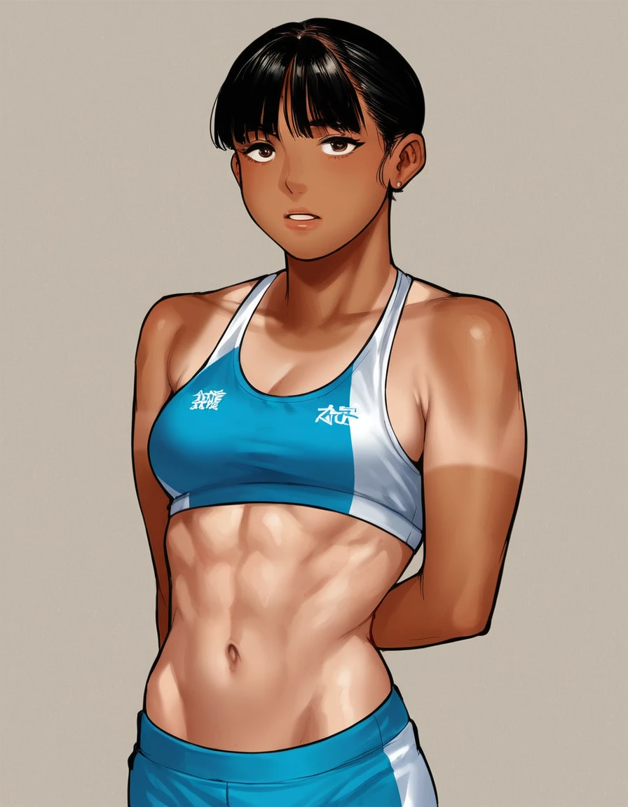 score_9, score_8_up, score_7_up, score_6_up, source_anime, anime coloring, <lora:by_sandansu-pony-000018:0.8> by sandansu, 1girl, tanlines, sports clothing