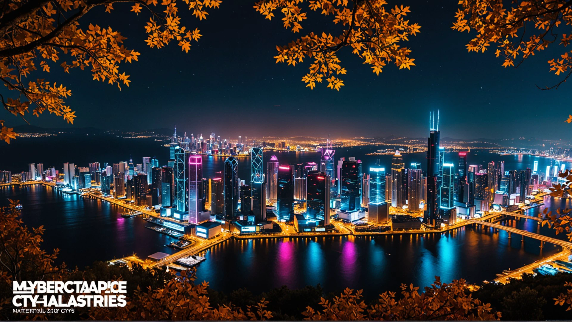 Beautiful cyberpunk city view, landscape, night, autumn, high detailed, intricate details, HD, 8K, sharp, magazine photo, best gallery photo, masterpiece, score_9, score_8, score_7