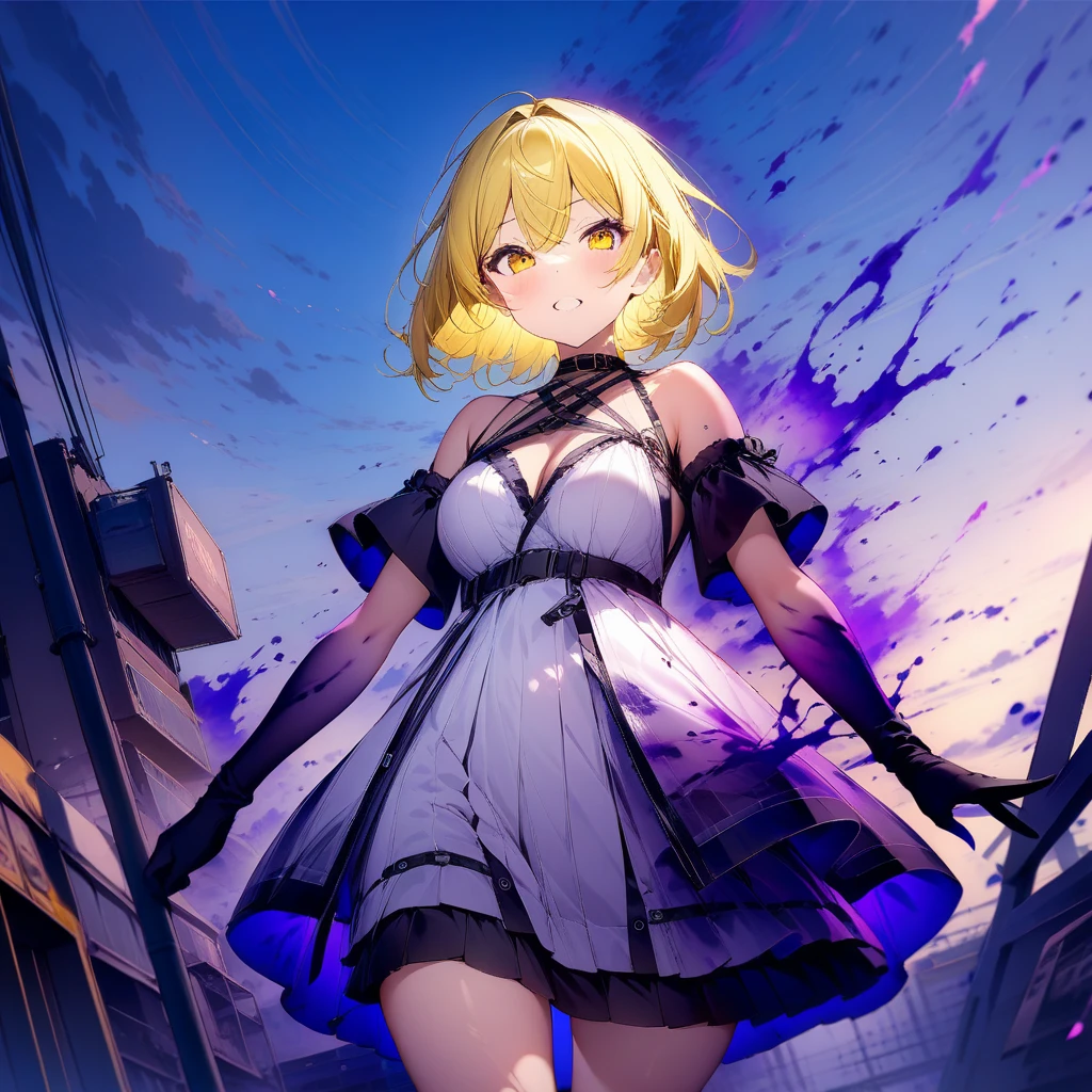 score_9,score_8_up,score_7_up,score_6_up,score_5_up,score_4_up,Ultra detailed,masterpiece,very aesthetic,
1girl,solo,<lora:corrupting v21:1.5>,yellow hair,white dress,dark aura,blue sky,