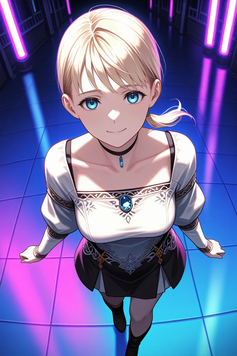 masterpiece, best quality, absurdres,
<lora:HGFiona:1.0>
HGFiona, 1girl, blonde hair, ponytail, blue eyes, looking at viewer, dancing in a empty disco floor, smiling, (from above-view), with pink and blue neon lights, at night in Tokyo, cinematic light