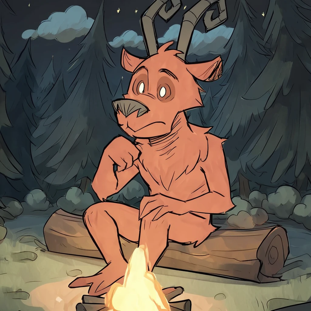 <lora:Wortox_Dont_Starve_Together_-_Pony_XL:1> Wortox, nude, 1boy, solo, sitting, campfire, night, forest background, shrubs, looking at campfire, thinking, night, clouds, stars, log, score_9, score_8_up, score_7_up, score_6_up, score_5_up, score_4_up,