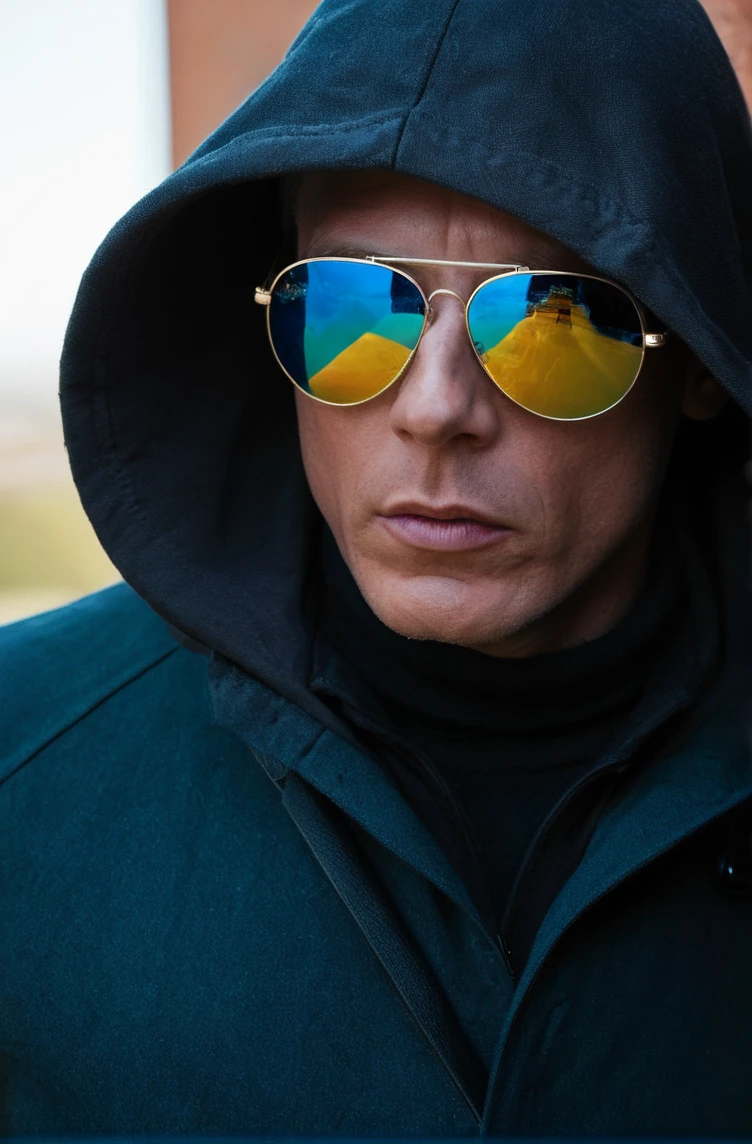 Daniel Craig a-hiding, high profile spy with dark sunglasses and sleek black hood that is rendered in a style reminiscent of James Bond's designs. Techniques like ultra deep color grading for the iridescent highlights make this image highly detailed allure to hold onto intelligence gathering activities while blending elements from moviesight films such as '2001: A Space Odyssey', fantasy filmography or dramatic render, High quality photography, 3 point lighting, flash with softbox, 4k, Canon EOS R3, hdr, smooth, sharp focus, high resolution, award winning photo, 80mm, f2.8, bokeh.