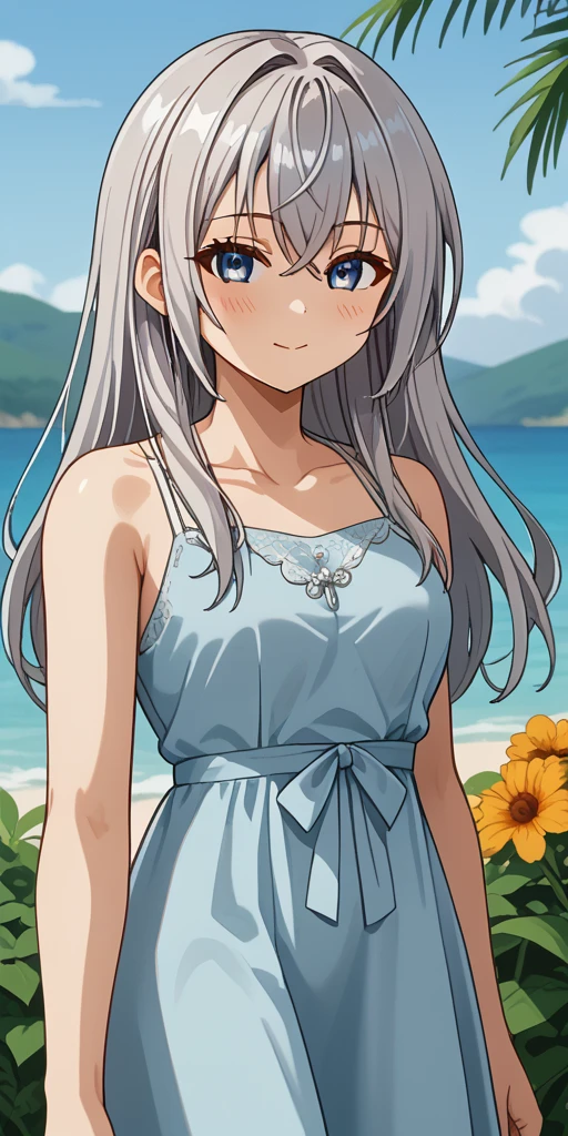 <lora:Alisa_Alya_Mikhailovna_Kujou_from_Alya_Sometimes_Hides_Her_Feelings_in_Russian:1>, summer, Alya, dress, long hair