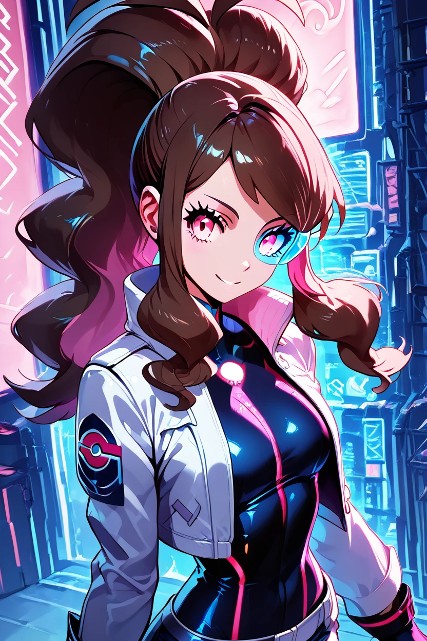 score_9, score_8_up, score_8, medium breasts, (curvy), cute, eyelashes,       ,,, ,  zzHildaLuxCitron, pink eyes, brown hair, high ponytail, long hair, multicolored hair, pink hair, ponytail, sidelocks,  white jacket, long sleeves, shiny, pants, black gloves, cyberpunk, scouter,  <lora:HildaLuxVoltPDXL:1>,  , BREAK, ,,, upper body, smile, looking at viewer, ,,, shiny skin, <lora:ProAnime_PDXL_v1:0.8>, night, soft shadows, moonlight reflecting off skin, whisper of wind, ,,, embedding:zPDXL, Expressiveh, <lora:SDXLFaeTastic2400:0.5>, <lora:Expressive_H-000001:0.4>,