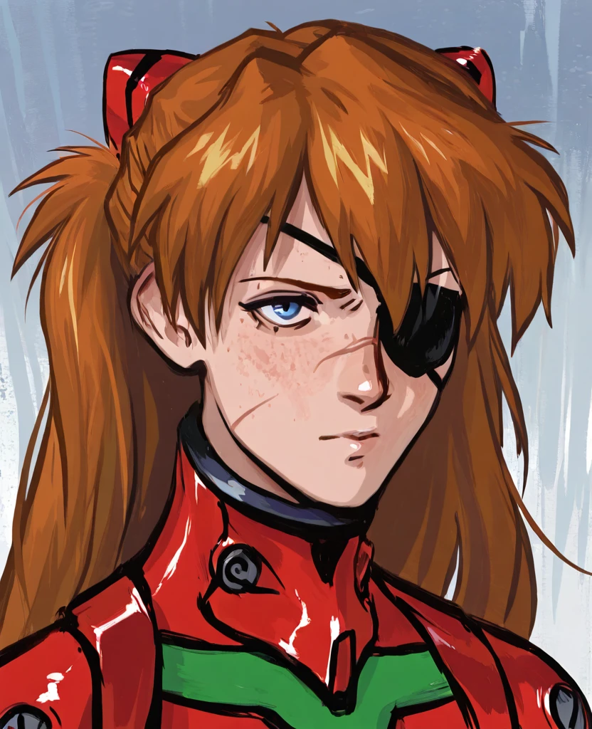 disco_elysium, 1girl,asuka langley, 1girl, close up portrait, scar over eye, , tired, (eyepatch:1.1),  bodysuit, red theme, painterly, textured,  intense expression, vibrant tones
<lora:disco_elysium:1.0>, masterpiece, best quality, amazing quality, very aesthetic, absurdres