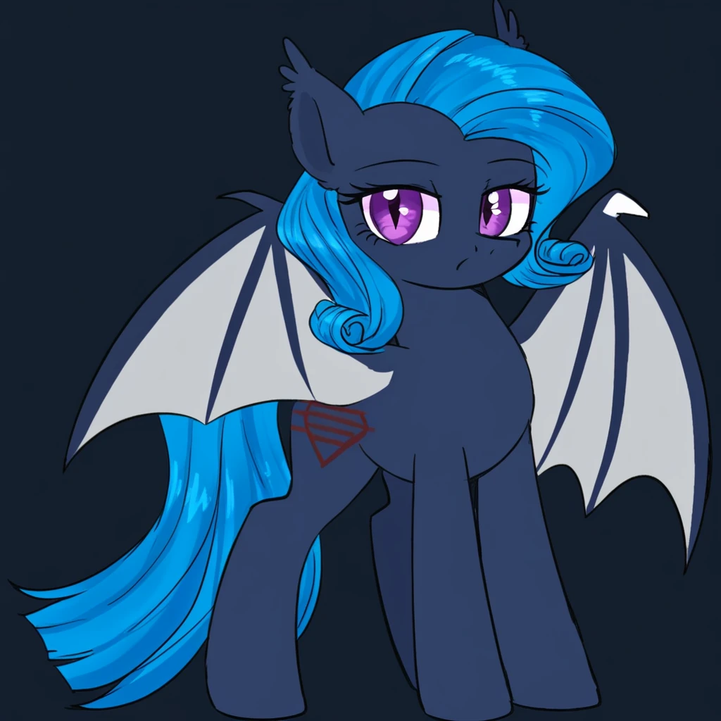 score_9, score_8_up, score_7_up, score_6_up, score_5_up, score_4_up, show accurate, full body, simple background, feral pony, female pony, cute appearance, competitive look, cutiemarck, bat, original character